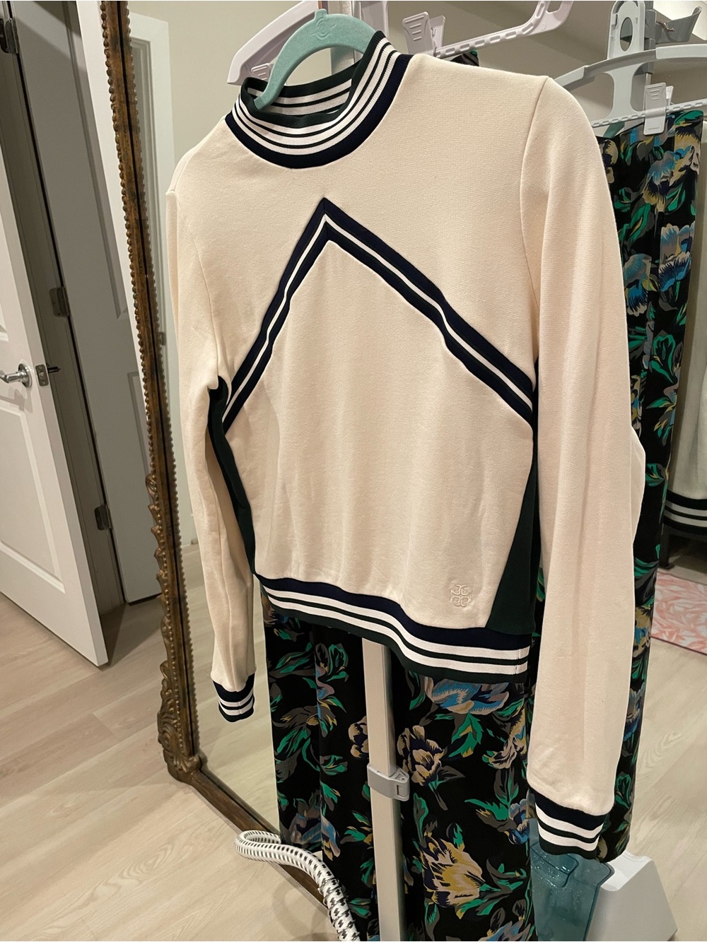 Tory Burch Tory Sport Cream Striped Sweatshirt NWT